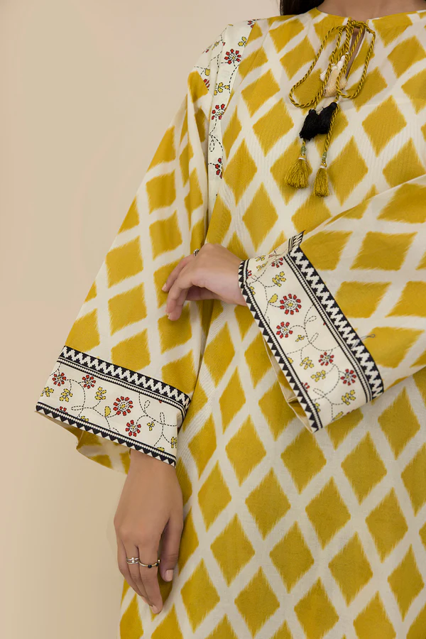 Unstitched Printed Cotton Shirt & Shalwar – Off White