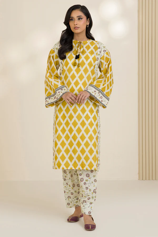 Unstitched Printed Cotton Shirt & Shalwar – Off White