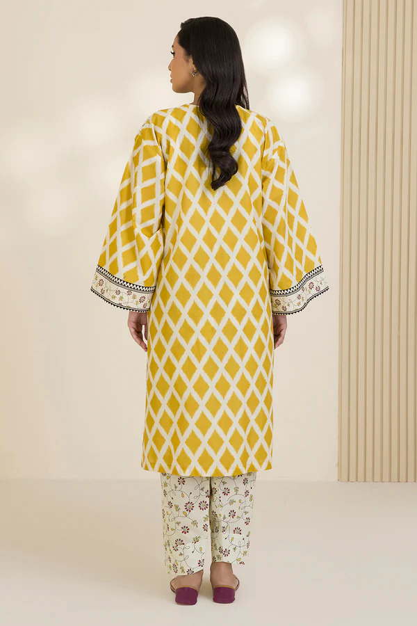 Unstitched Printed Cotton Shirt & Shalwar – Off White