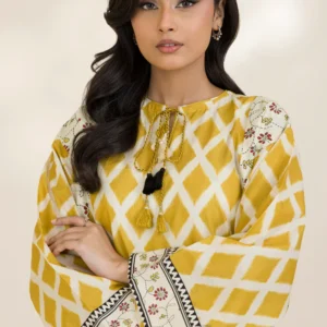 Unstitched Printed Cotton Shirt & Shalwar – Off White