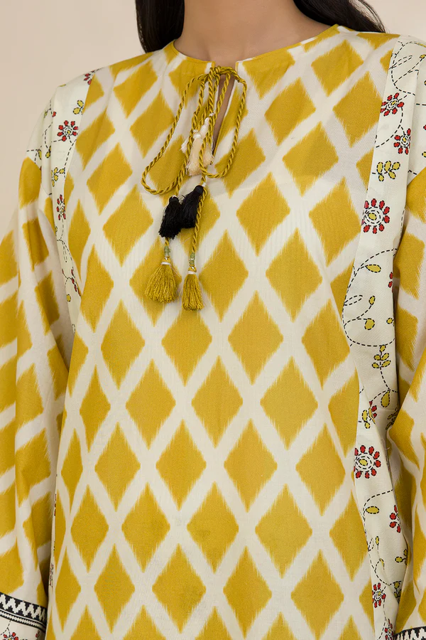 Unstitched Printed Cotton Shirt & Shalwar – Off White