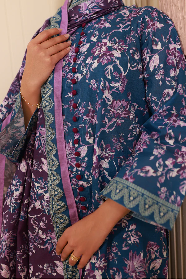 Unstitched 3 Piece Printed Khaddar - Blue