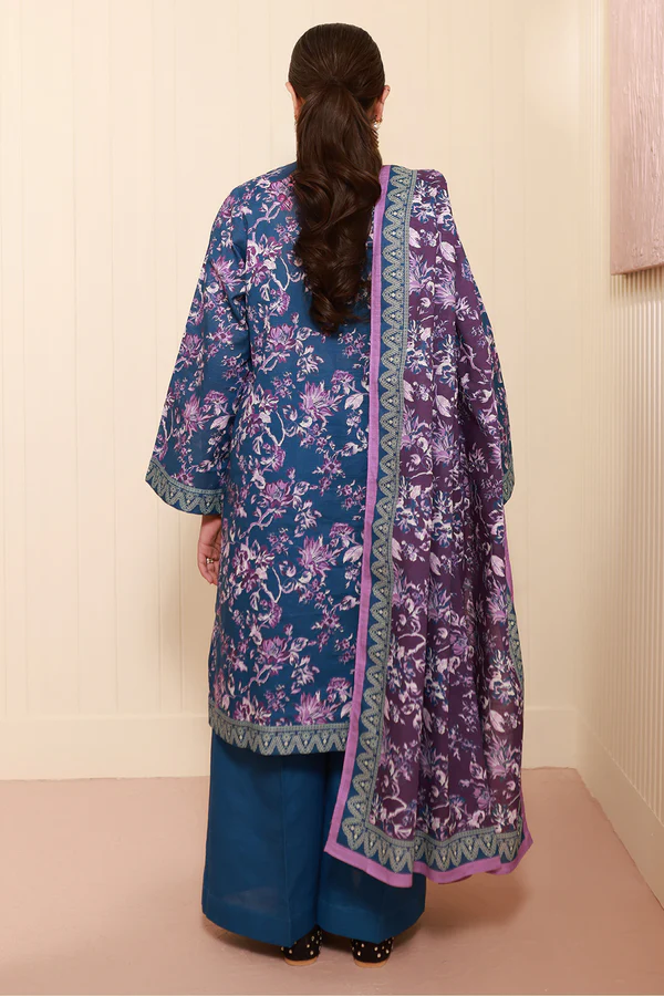 Unstitched 3 Piece Printed Khaddar - Blue