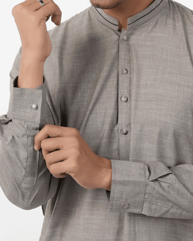 Eminent Men's Kurta Shalwar Suit - Olive Green - Image 3