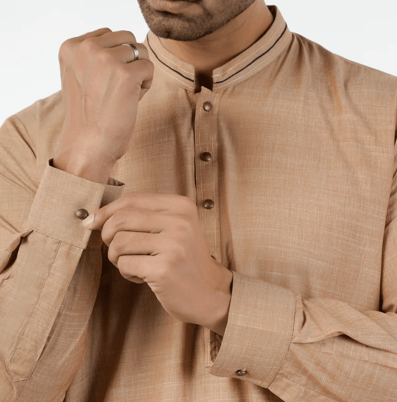 Eminent Men's Kurta Shalwar Suit - Beige - Image 3