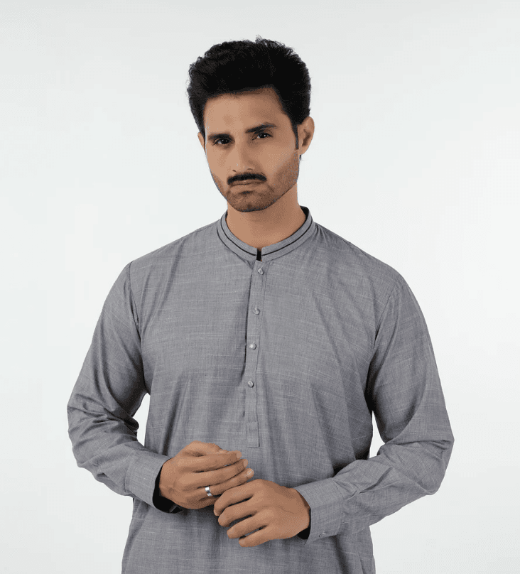 Eminent Men's Kurta Shalwar Suit - Grey - Image 4