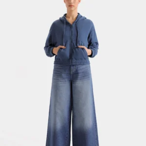 Blue Super Cropped Zipper Hoodie