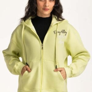 Neon Green Zipper Hoodie with Artwork