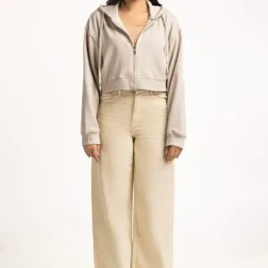 Ash Grey Hooded Crop Knit Top