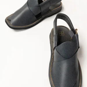 Classic Dark Grey Leather Peshawari Chappal