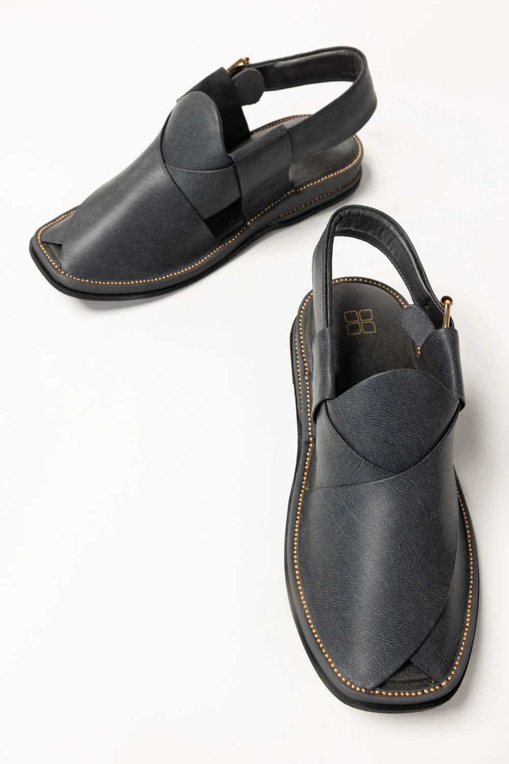 Classic Dark Grey Leather Peshawari Chappal