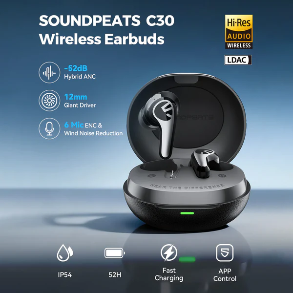 SoundPEATS C30 Hybrid ANC Wireless Earbuds – Premium Noise Cancelling Audio - Image 2
