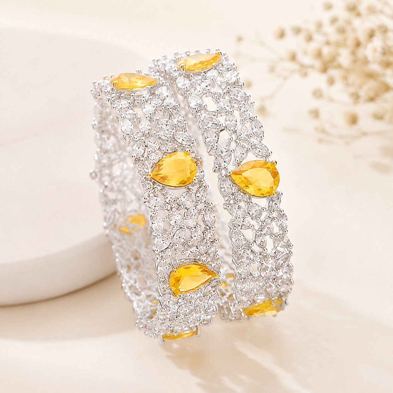 Yellow Stone Silver Plated Bangles