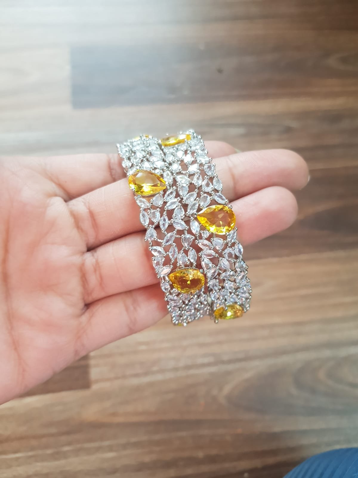 Luxury Yellow Stone Silver Plated Bangles Set for Women | Bridal & Party Wear Jewelry - Image 2