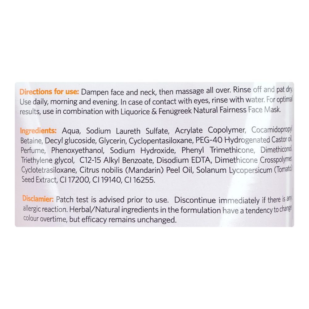 VLCC Natural Sciences Mandarin & Tomato Natural Fairness Face Wash 150ml - Image 3
