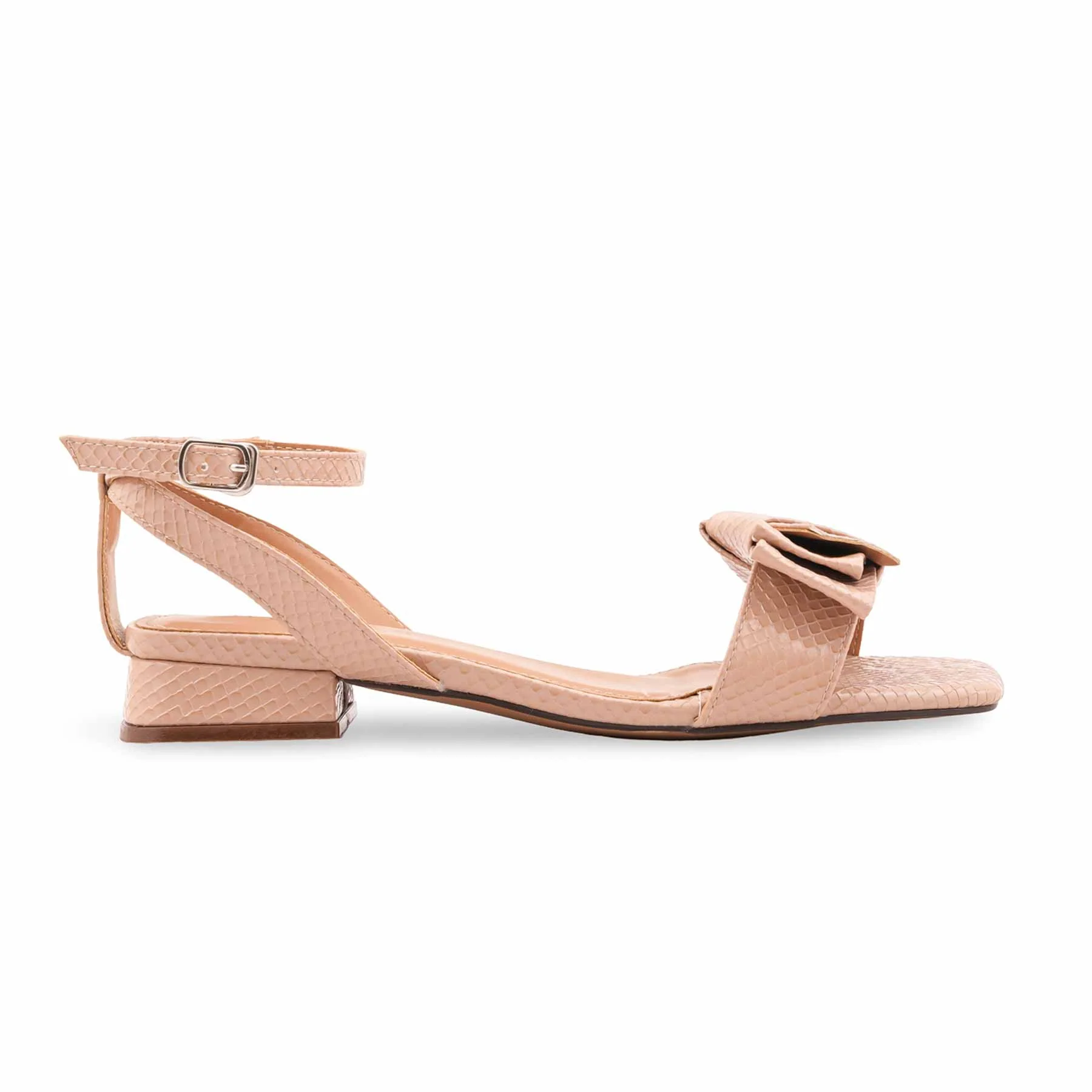 Beige Snakeskin Bow Formal Sandal