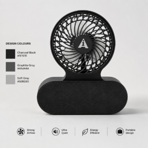 Portable Solar Rechargeable Desk Fan with compact black design for personal cooling