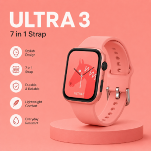 ULTRA3 Smart Watch retail box with 7 in 1 interchangeable straps visible through the front window.